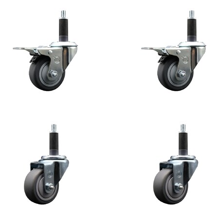 Service Caster 3'' Thermoplastic Rubber Swivel 1'' Expanding Stem Caster Set 2 Total Lock Brakes, 4PK SCC-EXTTL20S314-TPRB-2-S-2-1
